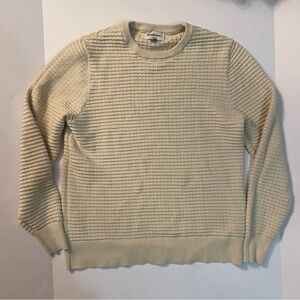 Good Fellow Mens Waffle Knit Cream Sweater Size Med Pullover Grandpa Cozy  EUC